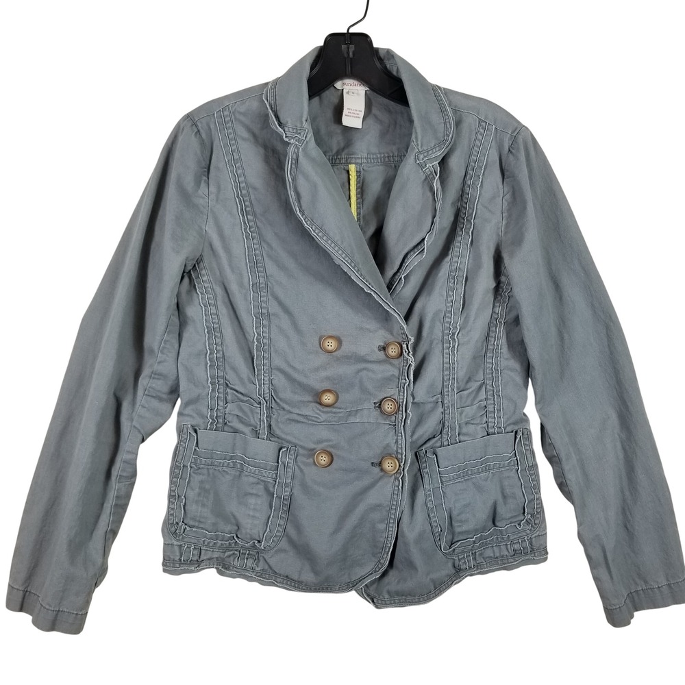 Sundance‎ Womens Gray Cotton Double Breasted Raw Edge Military Blazer Jacket S